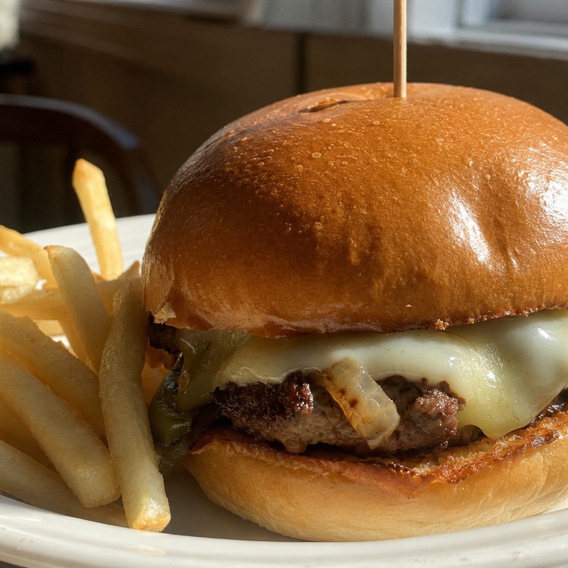 Mushroom Onion Gruyere Wagyu Smash Burger.