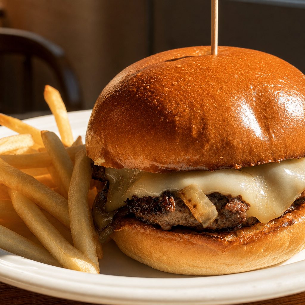 Mushroom Onion Gruyere Wagyu Smash Burger.